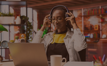 Customer support representative with headset